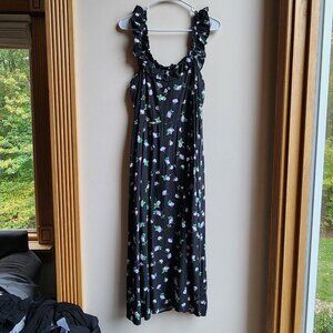 LOFT Black/White Floral Ruffle Sleeveless Maxi Dress Size 12